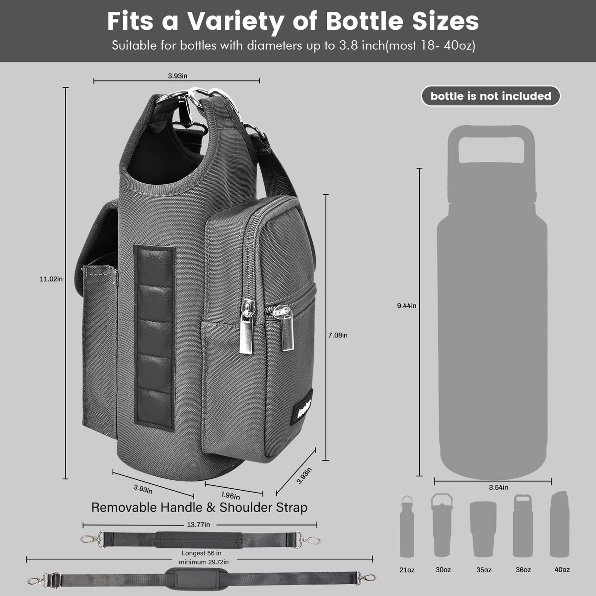 icolor Magnetic Gym Bag Water Bottle Carrier Holder with Phone Pockets & Strap,Nylon Gym Magnetic Bag 5 Built-in Magnets Gym Accessories Organizer Bottle Pouch Sleeve for Men Women (Light Gray)