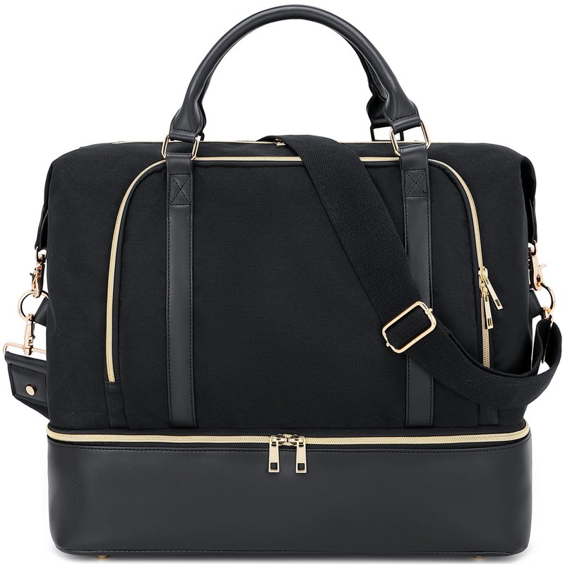 CAMTOP Women Ladies Travel Weekender Bag Overnight Duffel Carry-on Tote Bag with Luggage Sleeve fit 15.6 Inch Laptop Computer(Beige with Shoe Compartment)