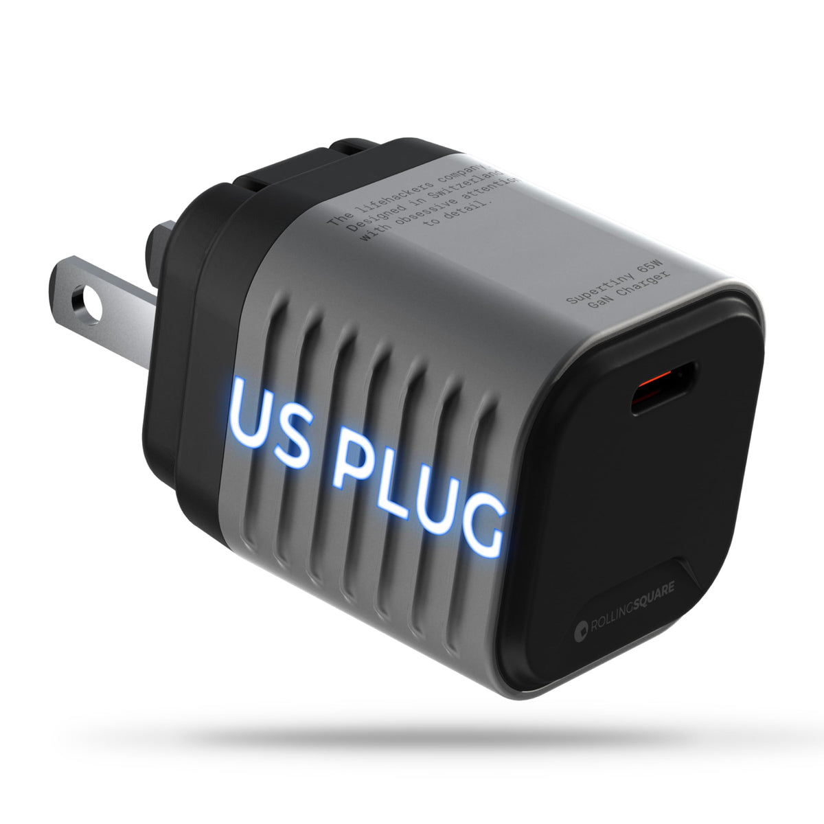 Rolling Square Supertiny - 65W USB-C GaN Wall Charger, Fast Charging Adapter with Foldable US Plug, Ultra-Compact Travel Charger for Phones, Tablets, Laptops and USB-C Devices (Only 1.7in Long)