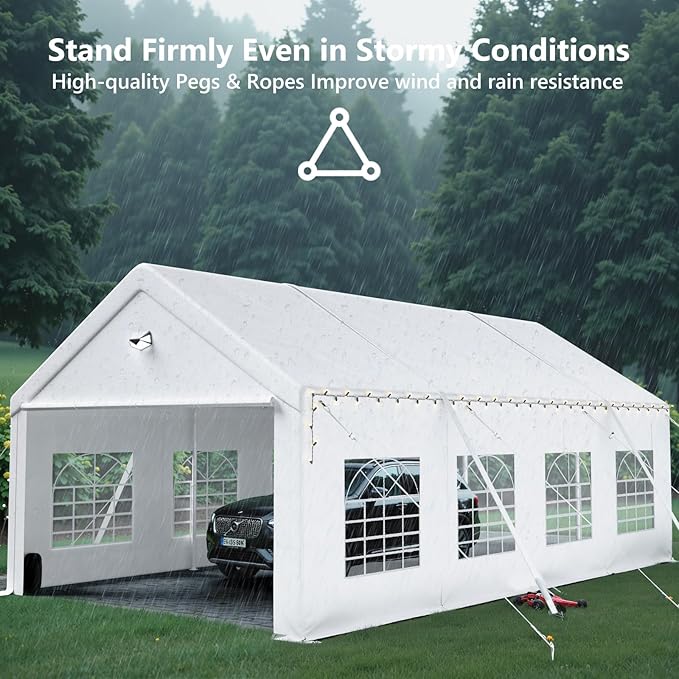 Carports 10X30 Heavy Duty,Car Ports with 180G Removable Side Walls,Carport Canopy,Car Shelter All Weather,Portable Car Port Garage,White