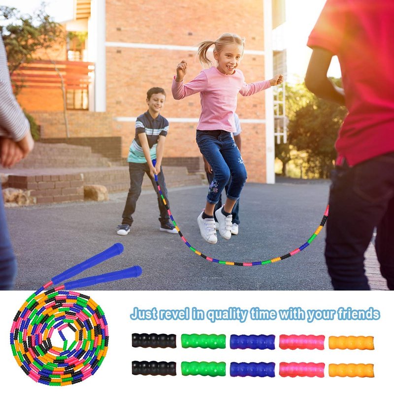 Coolrunner 16 FT Long Jump Rope(2 PACK), Double Dutch Jump Ropes, Soft Beaded Skipping for Kids Adults, Plastic Segmented Long Enough for 4-5 Jumpers(Rainbow) (Style 1) (Green) (Blue) (Blue) ﻿