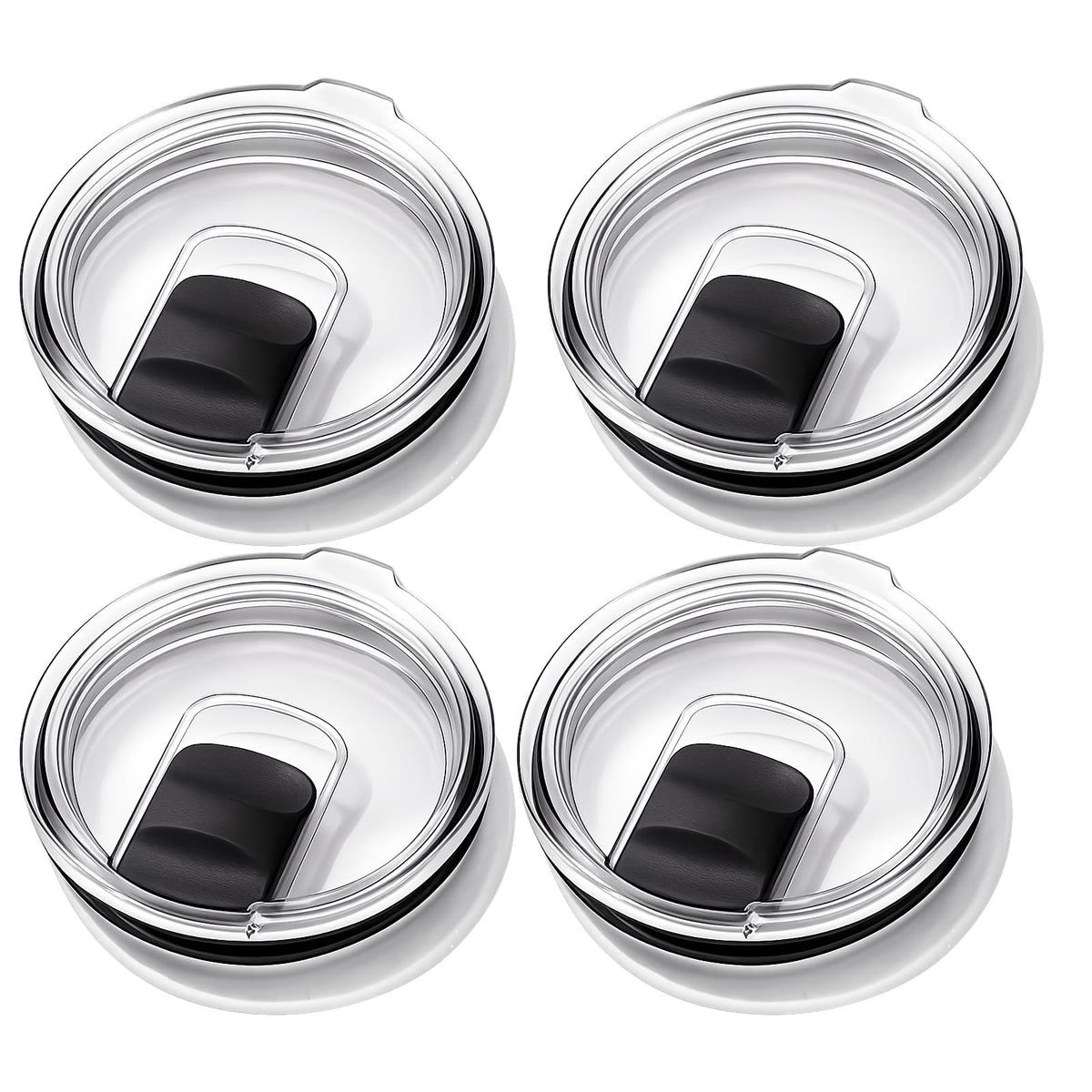 AZJCKEW 4 Pack Tumbler Lids Compatible with 20oz Yeti Rambler, 16oz Pints, 10oz/24oz Mugs, 10oz Lowball – Spill Proof Magnetic Slider Lid Replacement, Clear BPA-Free Cup Cover