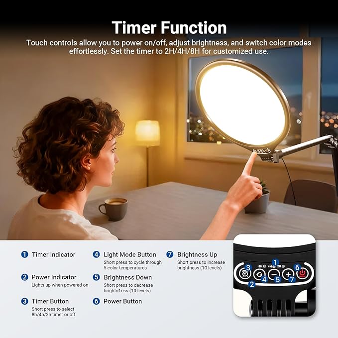 NEEWER Basics 10.5" Streaming Key Lighting, 3000-6500K 15W Full Screen LED Panel Ring Light with Adjustable Arm Stand Desk Clamp Timer for Laptop Computer Video Conference Zoom Makeup, R10