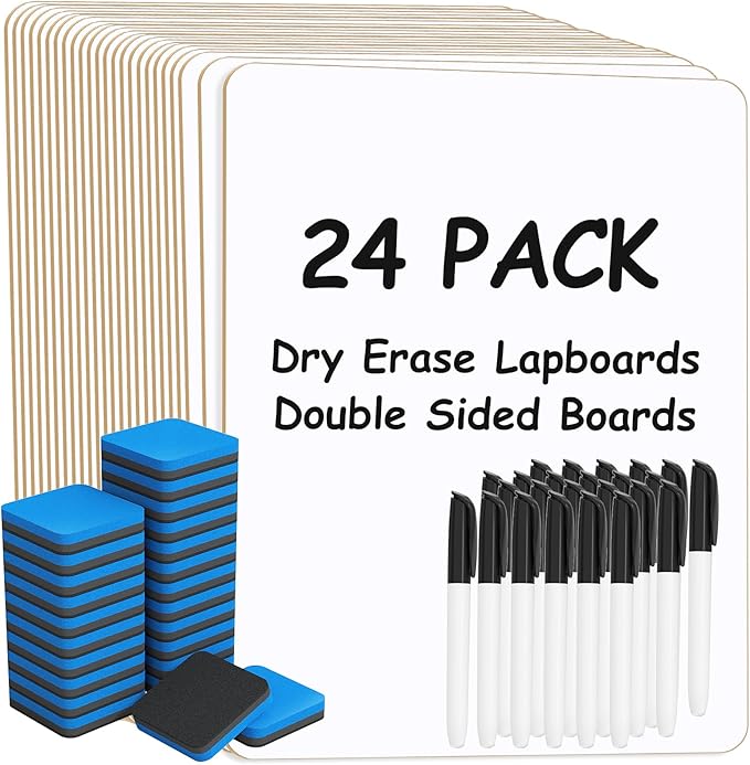 MaxGear Small White Board 24 Pack Dry Erase Boards, 9''x 12'' Mini Whiteboard Double Sided Portable Whiteboards for Students and Teachers School Supplies Lapboards Including 24 Markers and 24 Erasers