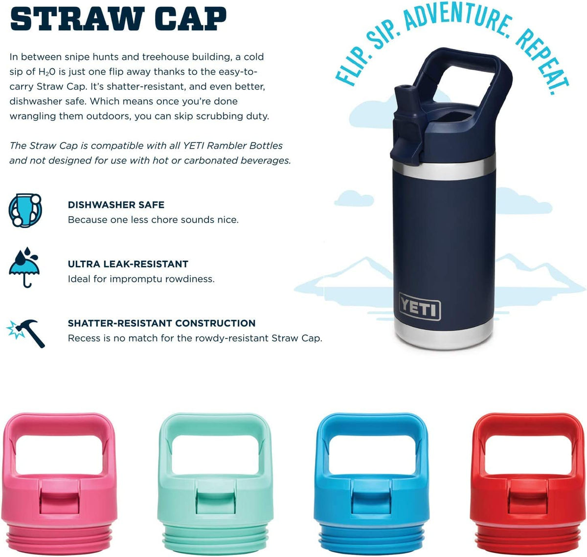 YETI Rambler Jr. 12 oz Kids Bottle, with Straw Cap, Harbor Pink