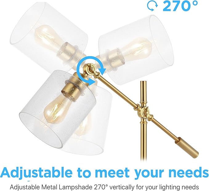 JONATHAN Y 23" Brass Gold 1-Light Iron and Seeded Glass Task Lamp, Modern Industrial Adjustable Desk Lamp with USB Charging Port for Home Office, UL Listed, LED Bulb Included JYL3082A
