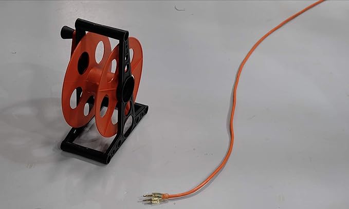Woods Extension Cord Storage Reel - Holds Up to 150 Feet of 16/3 or 125 Feet of 14/3 Gauge Cord - Tangle-Free Design for Indoor or Outdoor Use - Side-Mounted Crank - Red & Black