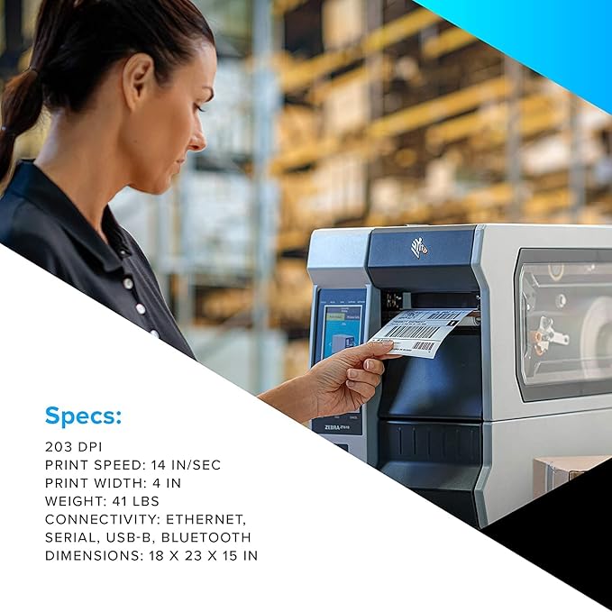 ZEBRA ZT411 203 dpi Thermal Transfer Industrial Printer Print Width 4 Inches Features Serial, USB, Ethernet, and Bluetooth Connecting Options - ZT41142 JTTANDS