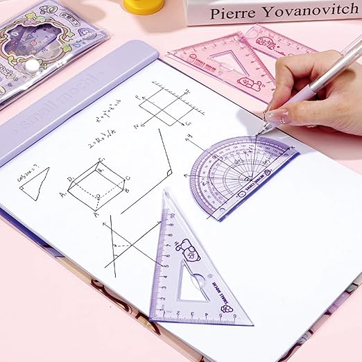 4 Pieces Pink Flexible Rulers Set 15cm Soft PVC Bendable Rulers Shatterproof Straight Ruler Triangle Ruler Straight Edge Protractor Math Geometry Tool Office School Supplies (Pink)