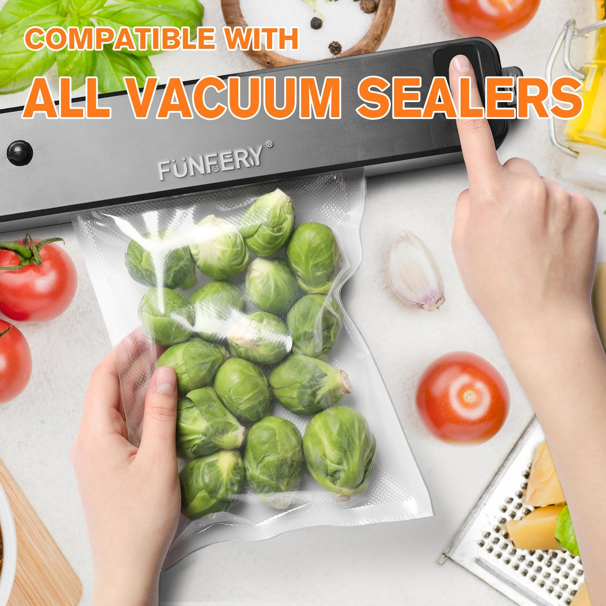 FUNFERY 200 Precut Quart 8" x 12" BPA-Free Vacuum Sealer Bags for Food