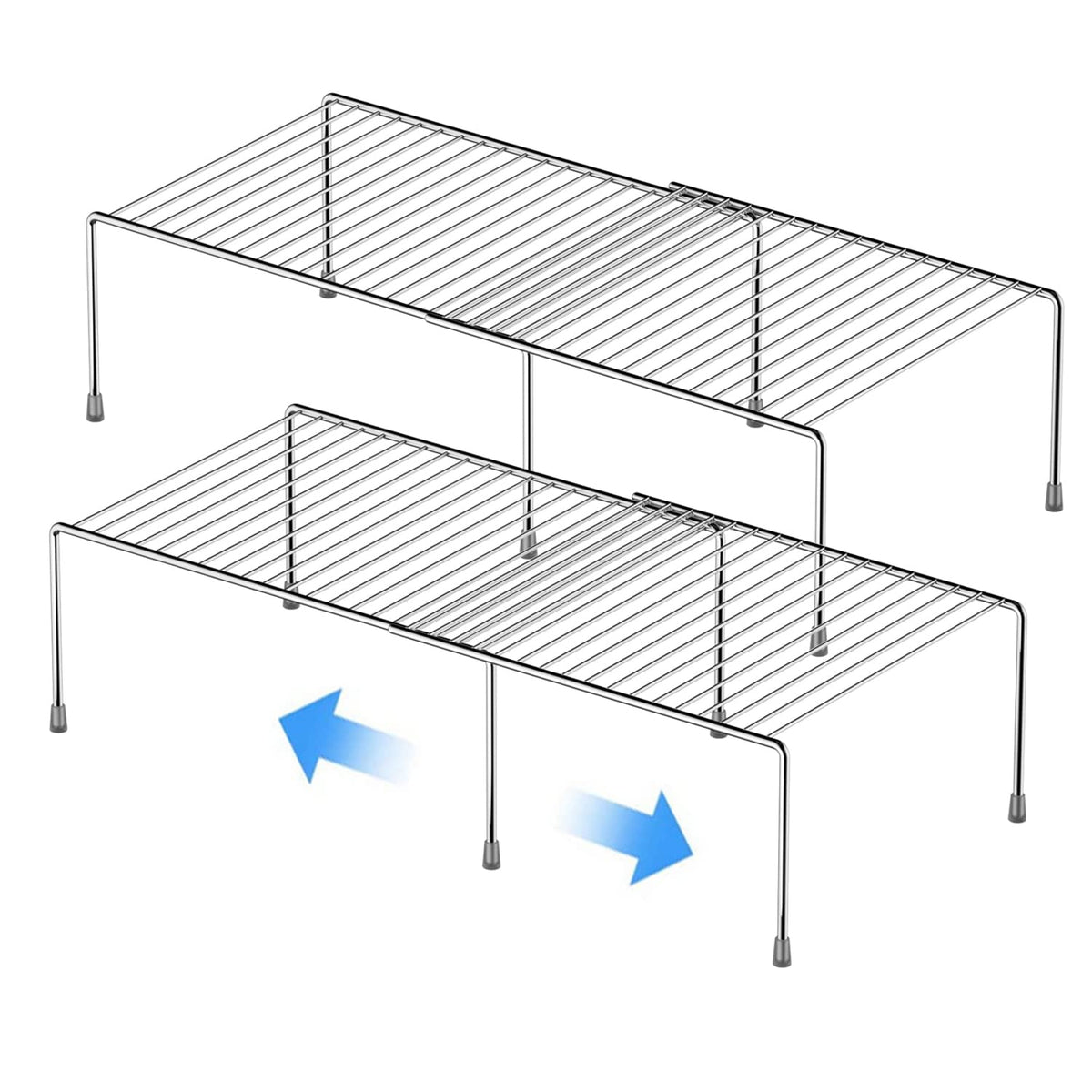 GEDLIRE Kitchen Cabinet Expandable Shelf Organizers Set of 2, Adjustable Metal Wire Pantry Storage Shelves, Plate Dish Organizer Rack for Cabinets, Cupboard, Counter, Freezer, Countertop, White