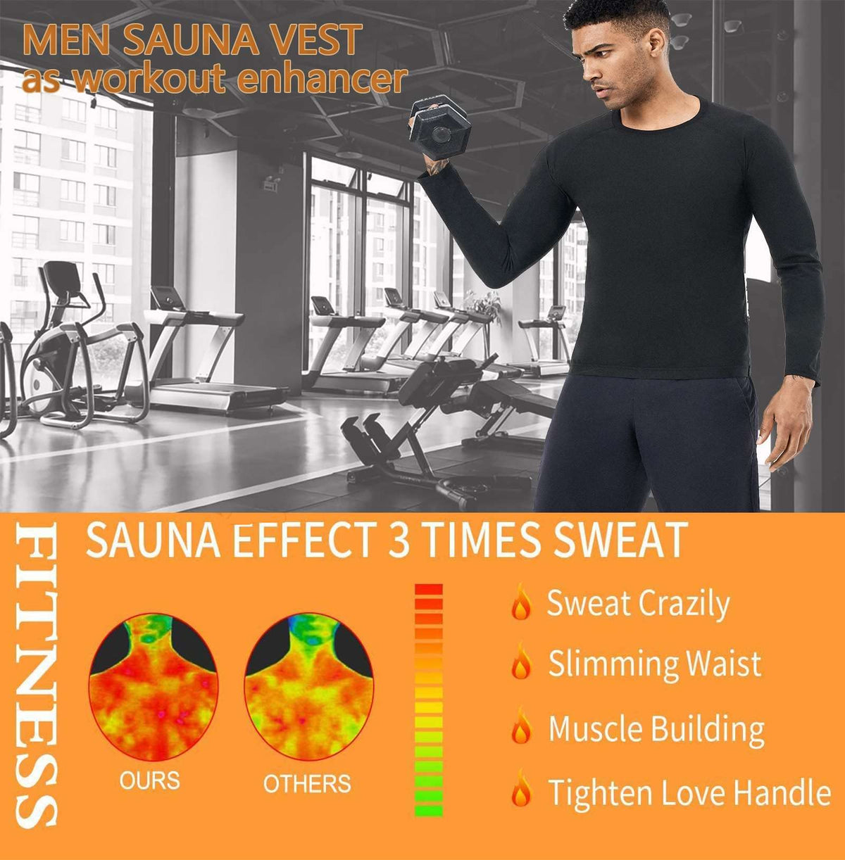 BODYSUNER Sauna Sweat Suits Shirt Waist Trainer for Men Compression Vest Workout Gym Shirt Long Sleeve Blue,L