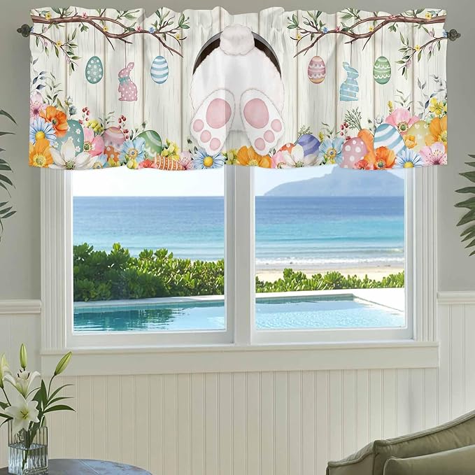 Easter Curtain Valances for Windows, Kitchen Valance Window Treatment, Spring