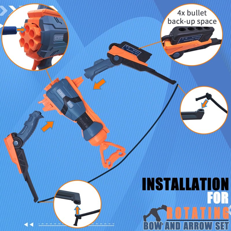 Toy Bow and Arrow for Nerf Gun Bullets, 6-Dart Rotating Drum, Easy to Use, Durable ABS Construction, Includes Bow, 40 Darts, Target Board, Goggle for 14+ Age