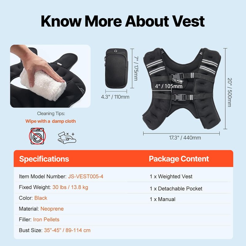 VEVOR Weighted Vest, 20 lbs Weight Vest with Reflective Stripe, Adjustable Buckle Body Weight Vest for Men Women, Workout Equipment for Strength Training, Running, Jogging, Fitness, and Weight Loss