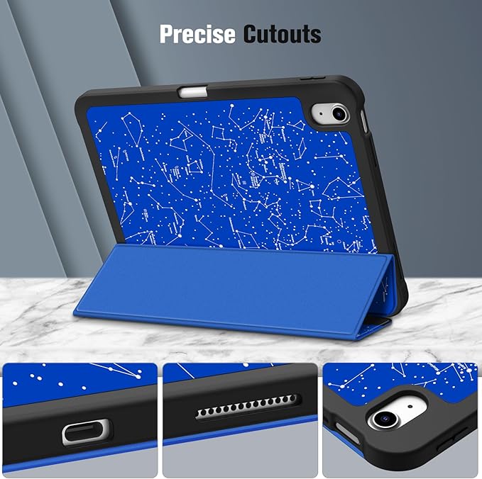 Fintie SlimShell Case for iPad (A16) 11th Generation 11 Inch (2025), iPad 10th Generation 10.9 Inch (2022) - Flexible Soft TPU Stand Back Cover with Pencil Holder, Constellation Blue