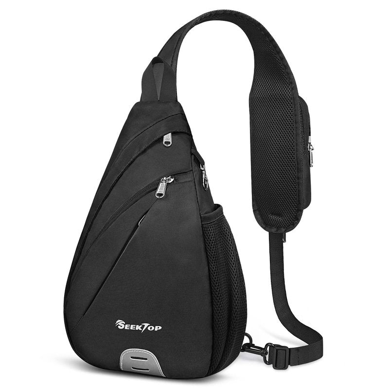 Seektop Anti Theft Crossbody Bag for Women RFID Blocking Waterproof Sling Backpack Lightweight 400D Nylon Small Chest Pack Shoulder Bag for Travel Hiking Commuting Men Black