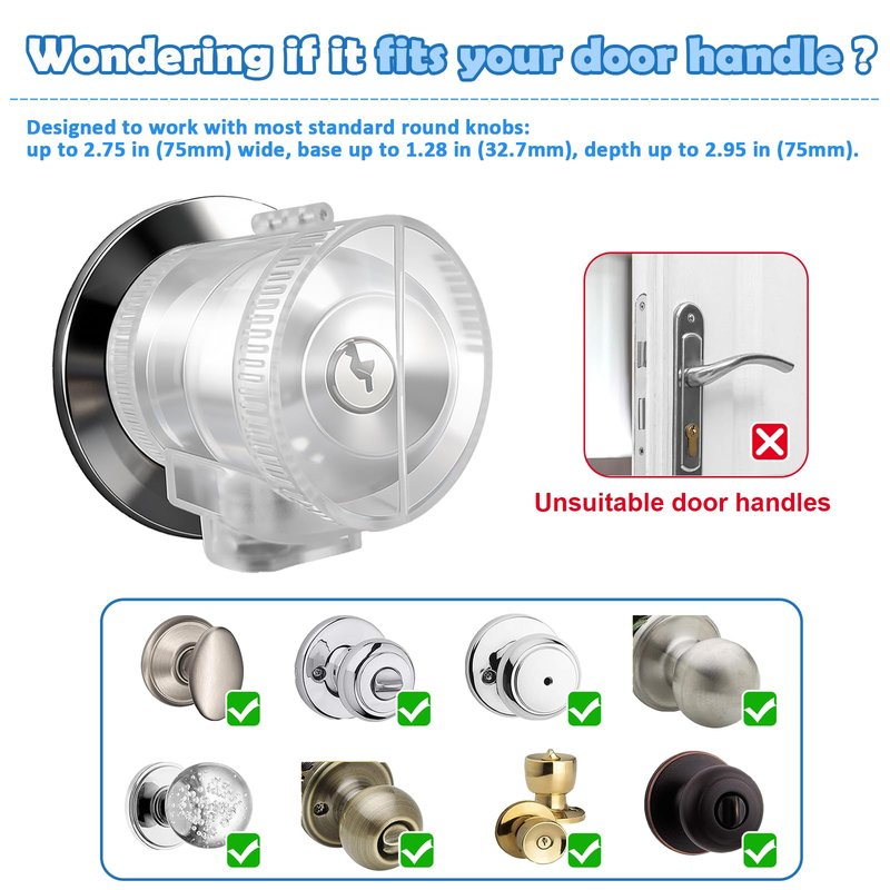 PILISPARK Door Knob Safety Self-locking Cover for Kids, 1 Pack,Prevent Childproof Opening,Easy Install&Use,Child Safety Guards & Locks for Standard Round Knobs