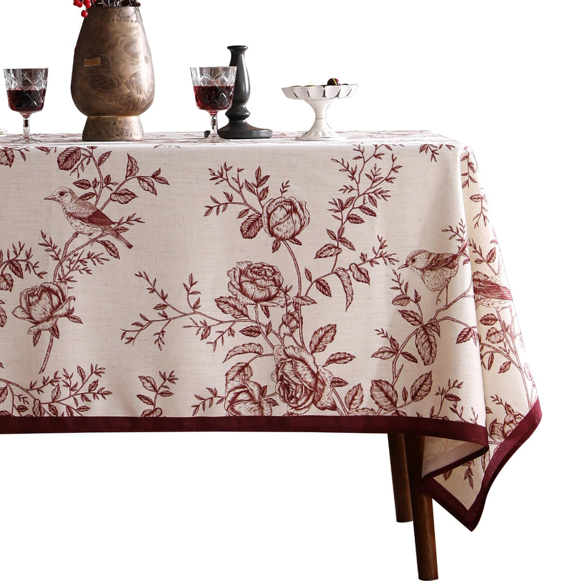 ISAENNE Vintage French Linen Square Small Tablecloth,55"x55"-Flora A
