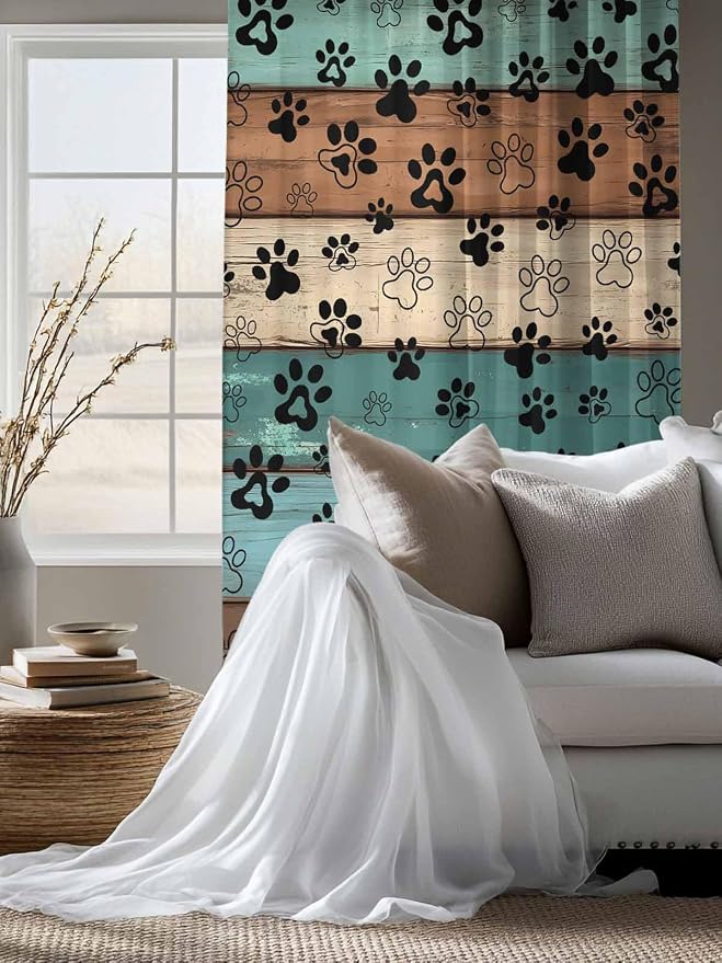 Sheer Curtains 72 Inches Long, Vintage Farmhouse Country Wooden Grain Privacy