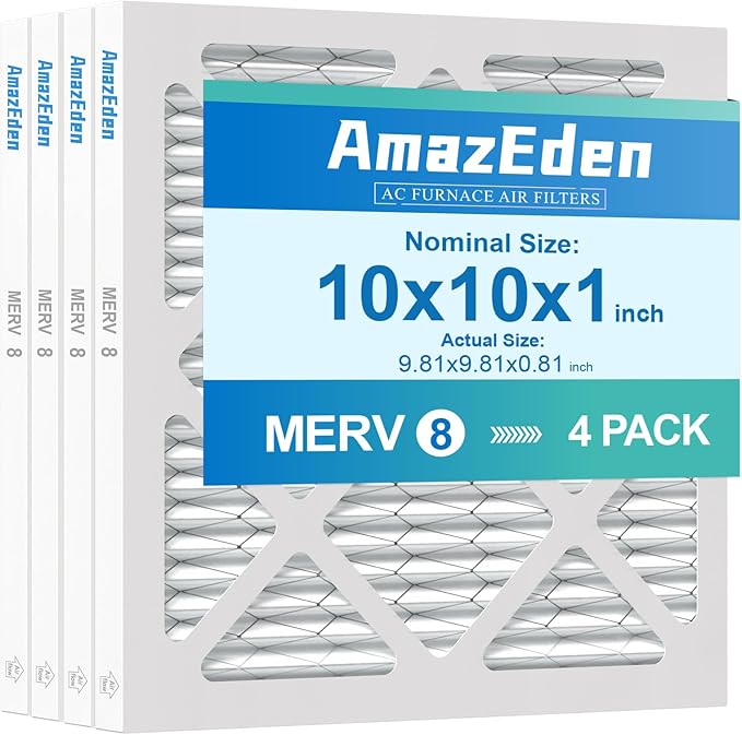 10x10x1 Air Filter 4 Pack MERV 8 Furnace HVAC AC Pleated Filters Dust Defense