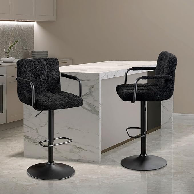 Furnimart 30" Artificial Sherpa Upholstered Bar Stool, Adjustable Counter Stools Bar Chairs Modern Design Swivel Barstools Hydraulic Stools for Kitchen and Dining Room Set of 4