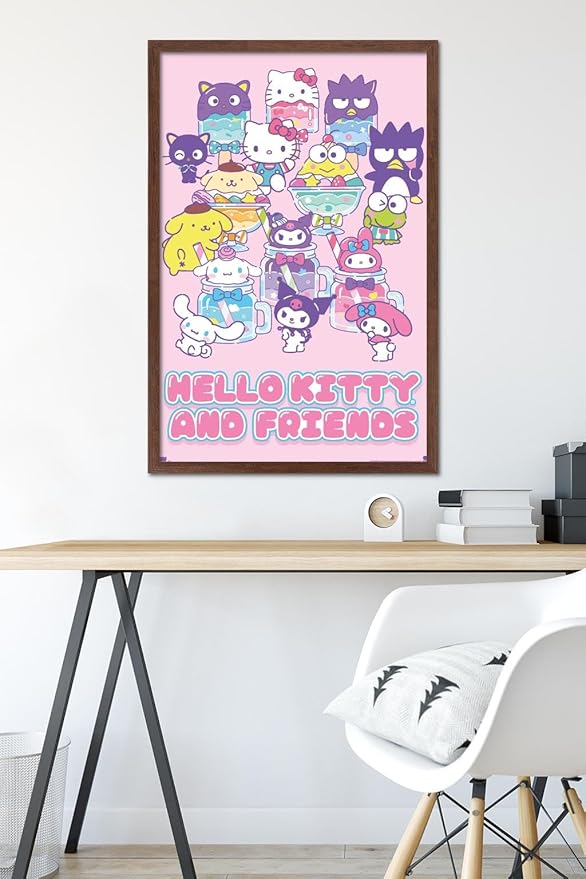 Trends International Hello Kitty and Friends: 24 Summer Fresh - Group Wall Poster, 34L x 22.4W, Mahogany Framed Version