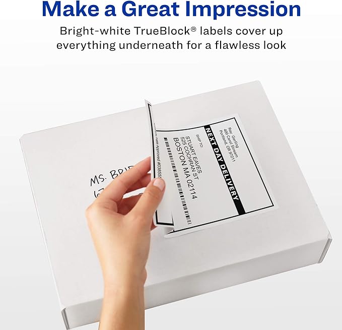 Avery Printable Shipping Labels with Sure Feed, 3-1/3" x 4", White, 600 Blank Mailing Labels for Laser Printers (5164)