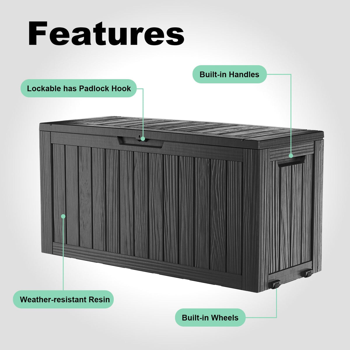 MAIUSCOLI Outdoor Waterproof Resin Storage Deck Box Lockable Outside Bench UV Resistant Bin Patio Porch Furniture Pool Float Garden Tool Cushion (Black, 85 Gallon)