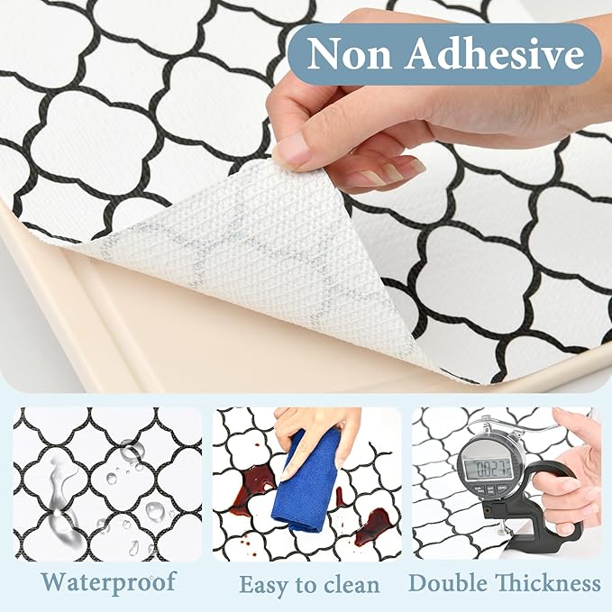 Shelf Drawer Liners for Kitchen Cabinets 11.8 x 118 Inches Non Adhesive Drawer Liner Thickened Refrigerator Liner Black Quatrefoil Strong Non-Slip Paper for Tool Box with Knife and Tape Measure