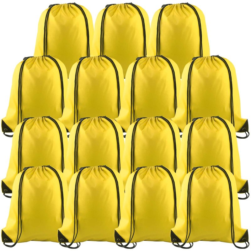 PLULON 15 Pcs Yellow Drawstring Bags, Drawstring Backpack Bulk, Modern Casual Gym Backpack Bags for Yoga Traveling Outdoor Sports
