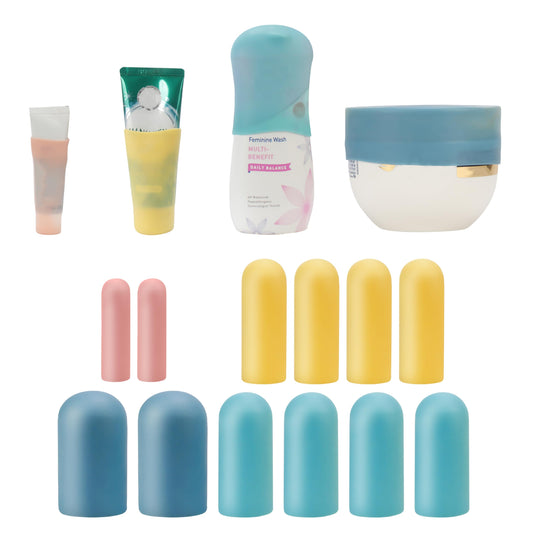 24 Pack Multi Sizes Silicone Bottle Covers, Must Haves for Cruise Ship Essentials, Elastic Sleeves for Leak Proof Travel Size Toiletries