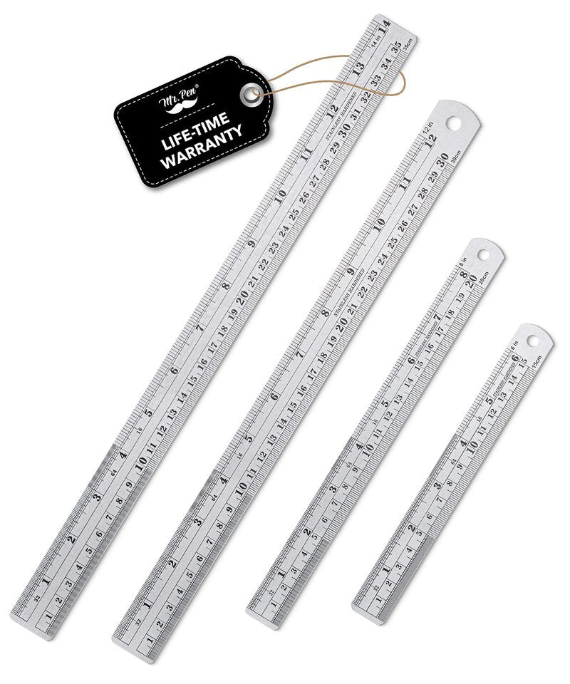 Mr. Pen- Metal Straight Edge Ruler, 4 pcs, 6", 8", 12", 14"