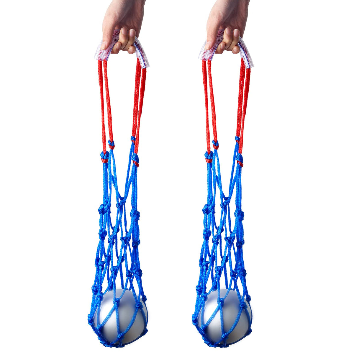 Riakrum 2 Pieces Shot Put Carrier Track and Field Equipment Net Shotput Bags for 8 lb Shot Put Ball Training Carry (Red and Blue)