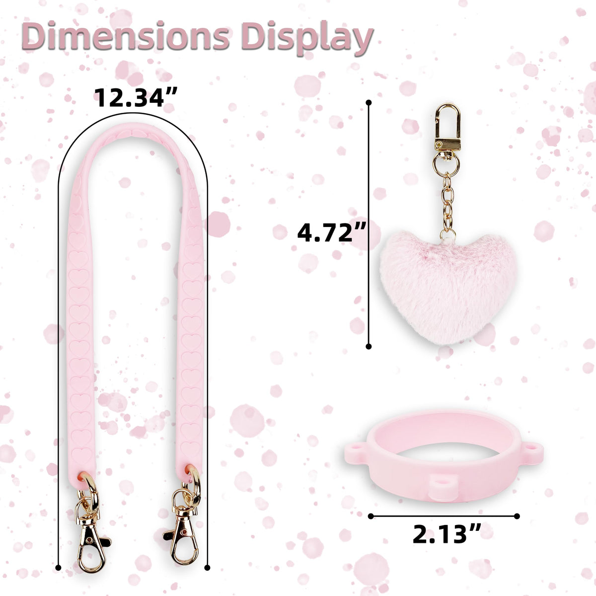 Handle Strap with Heart Charms for Owala & Stanley Cups, for Owala Water Bottle 24oz, 32oz, 40oz, Owala Coffee Tumbler, Pink Owala, Stanley 30oz, 40oz Tumblers, Stanley & Owala Accessories (Pink)