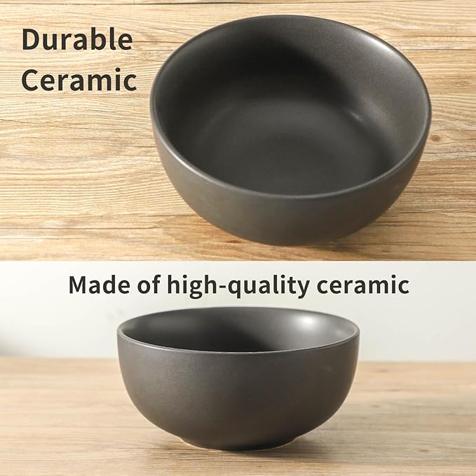 Tikoore Mixing Bowls,Ceramic Bowls for Kitchen,Black Mixing Bowls Set for Baking,Serving,Nesting Bowls for Kitchen Cooking,Salad,Microwave Oven and Dishwasher Safe,24/40/88 oz,Set of 3,Matte Black