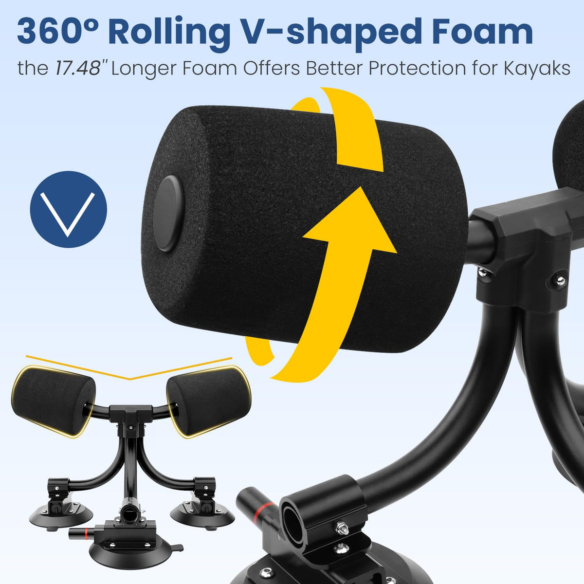 Tri-Grip Kayak Load Roller,3 Suction Cups Kayak Roller Loader,Kayak Helpers -Pump Vacuum Type- Kayak Roof Roller Loader Load Assist Mount,Kayak Loader Lift Assist System for Car SUV,Kayak Accessories