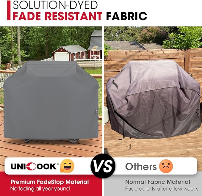 Unicook Gas Grill Cover for Outdoor Grill, 60 Inch BBQ Cover, Heavy Duty Waterproof, Fade Resistant Barbecue Protector Compatible with Weber Char-Broil Nexgrill BBQs up to 58" Wide, Gray