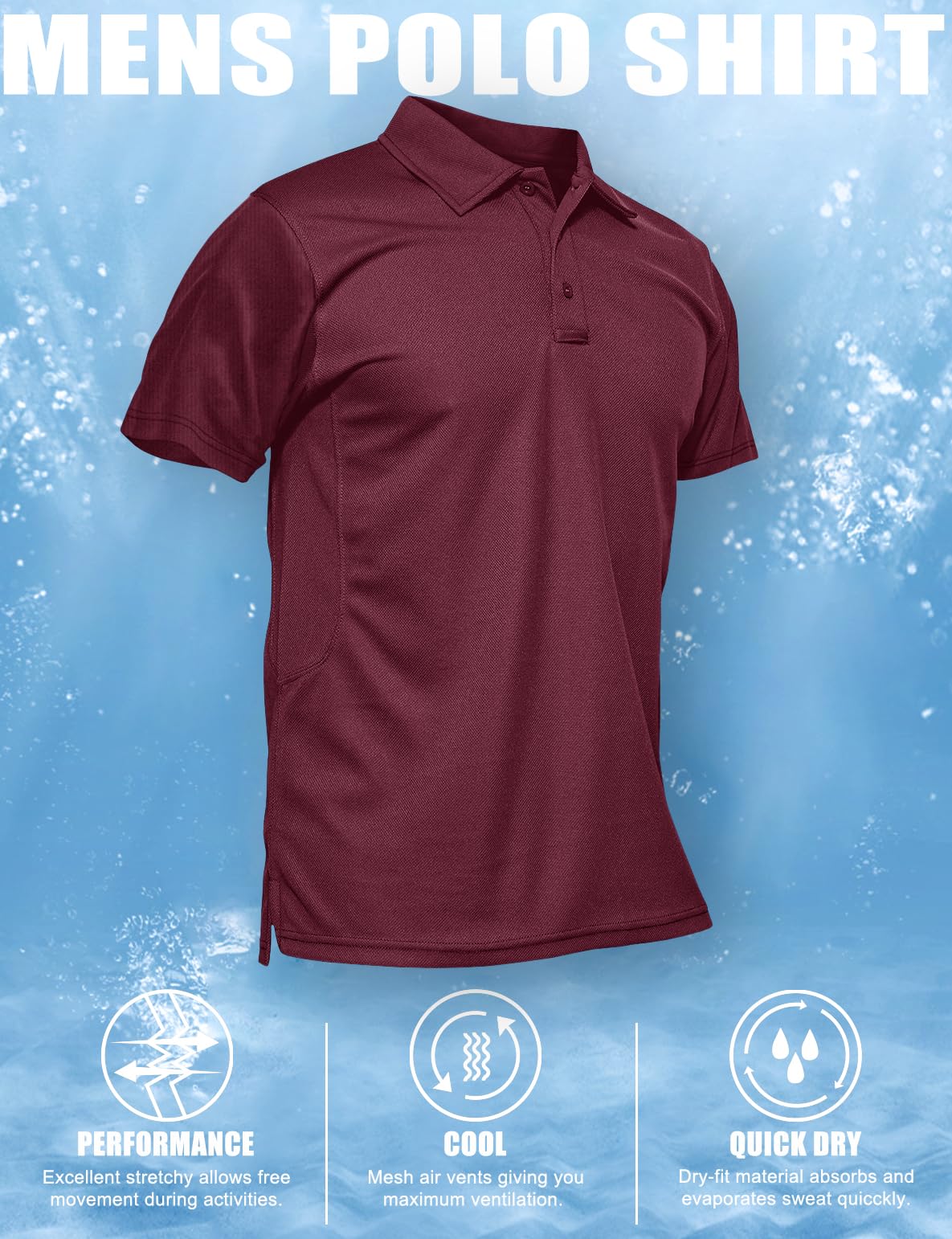 MAGCOMSEN Polo Shirts for Men Golf Shirts Quick Dry Collared Short-Sleeve Work Polo Performance Shirt Wine Red M