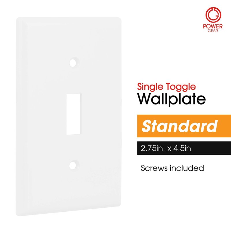 Power Gear Single Wall Plate Cover, 1 Gang, Outlet Covers, Light switch cover, 2.75" x 4.5" , Screws Included, White, 07174