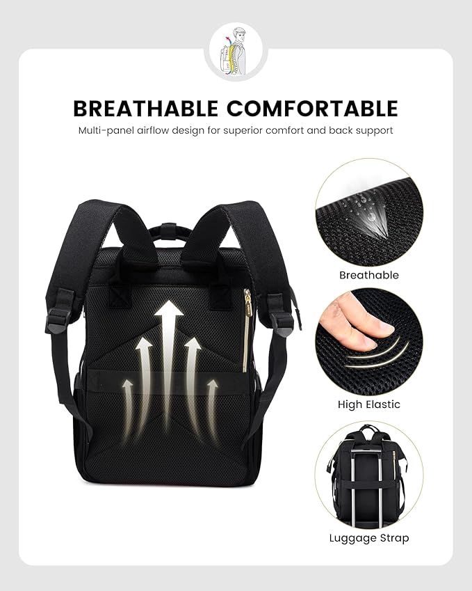 LOVEVOOK 17.3 Inch Laptop Backpack, Large Travel Backpack for Women, Water Resistant Teacher Backpack with Laptop Compartment, Professional Business Work bags with Charger, Black