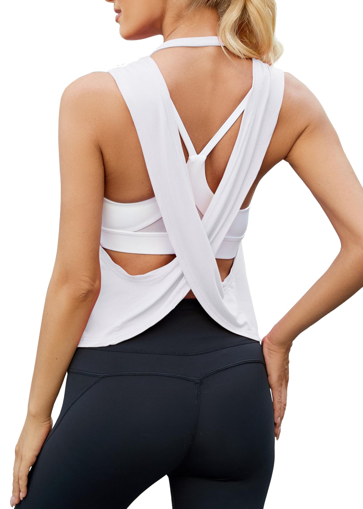Mippo Workout Tops for Women Open Back Shirts Cropped Athletic Tank Top