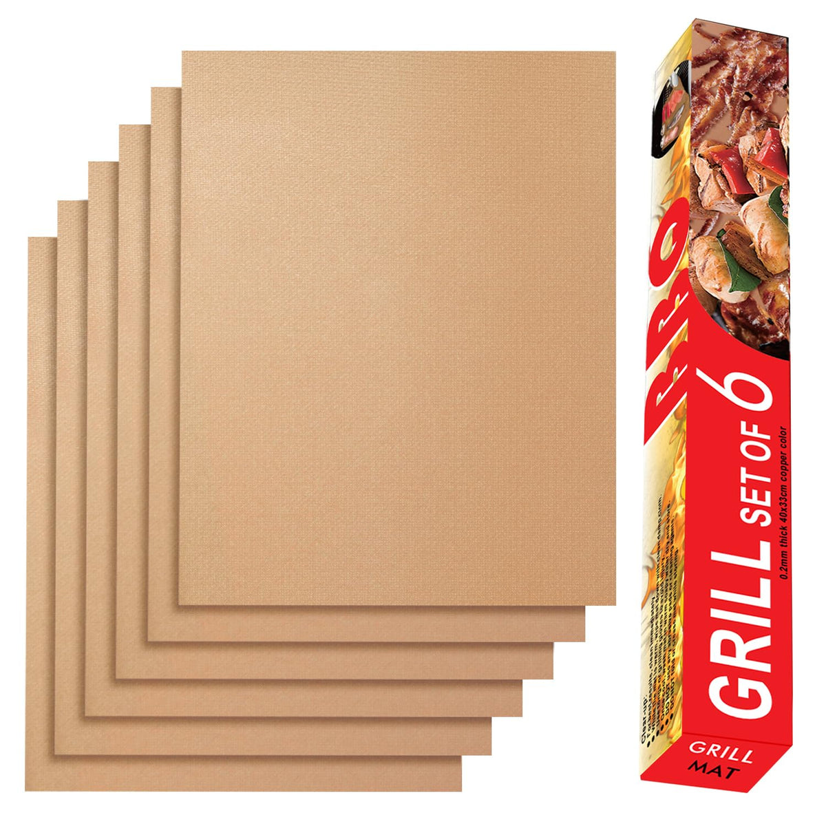 Renook Set of 8 Copper Grill Mats for Outdoor Gas Grill