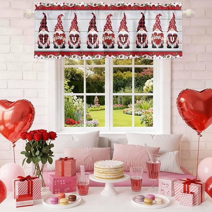 I Love U Valance Curtains for Kitchen, Valentine's Day Dwarf Romantic Wood