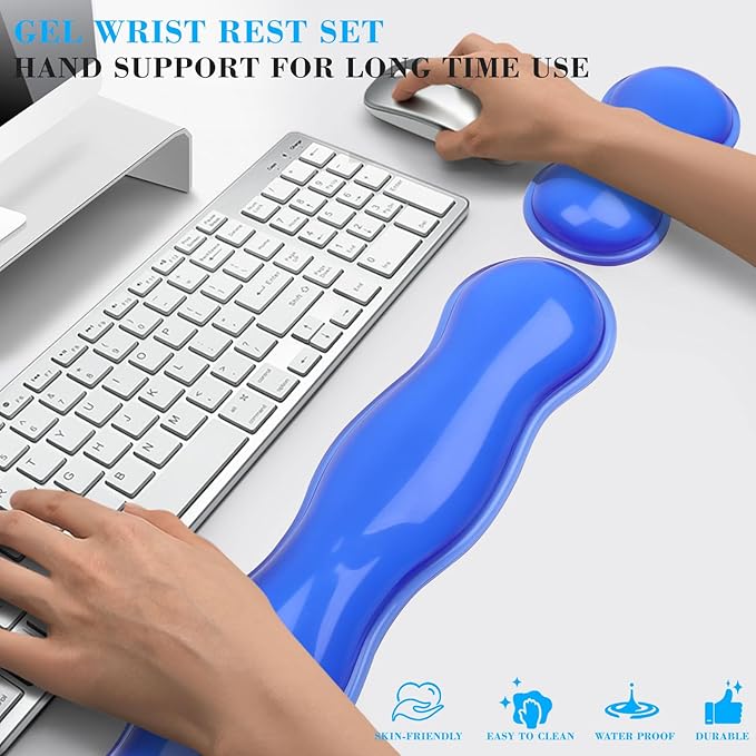 Gel Wrist Rest for Keyboard and Mouse, Wrist Rest for Keyboard, Mouse Wrist Support, Pain Relief, Cool Touch, Non-Skid, Keyboard Wrist pad