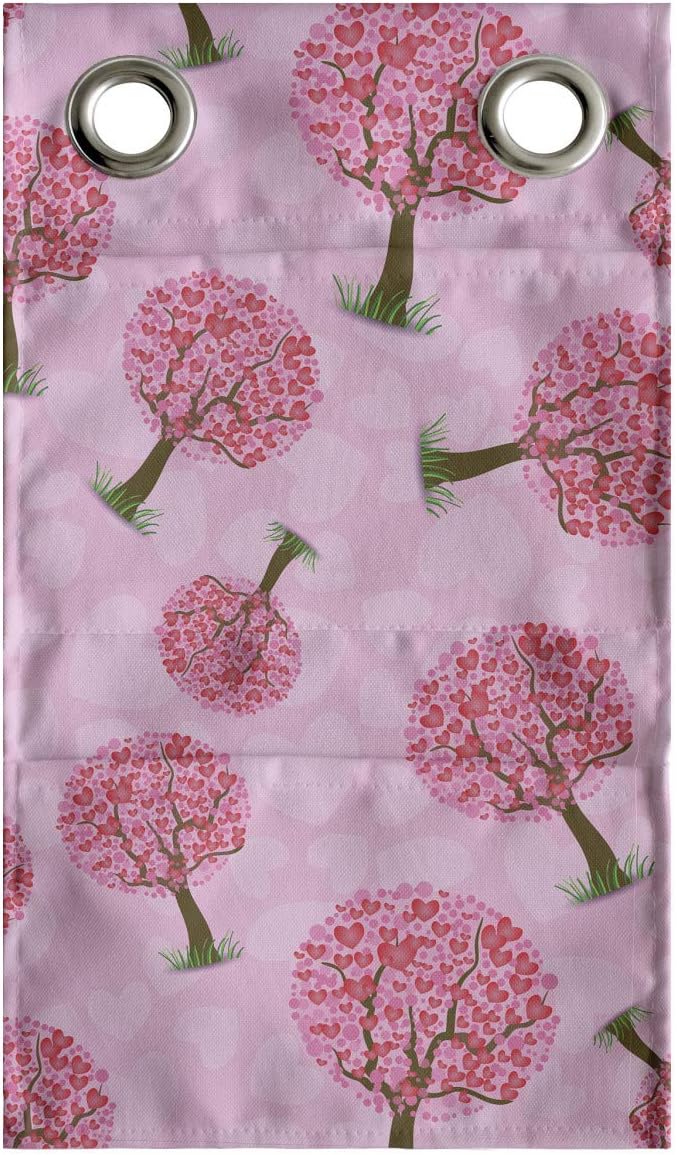 Ambesonne Valentine's Day Hanging Pocket Organizer, Continuous Pattern of Mini Hearts Romantic Tree Abstract Design, Printed Polyester Storage Bag with Pockets, 9" x 16", Pink and Pastel Pink