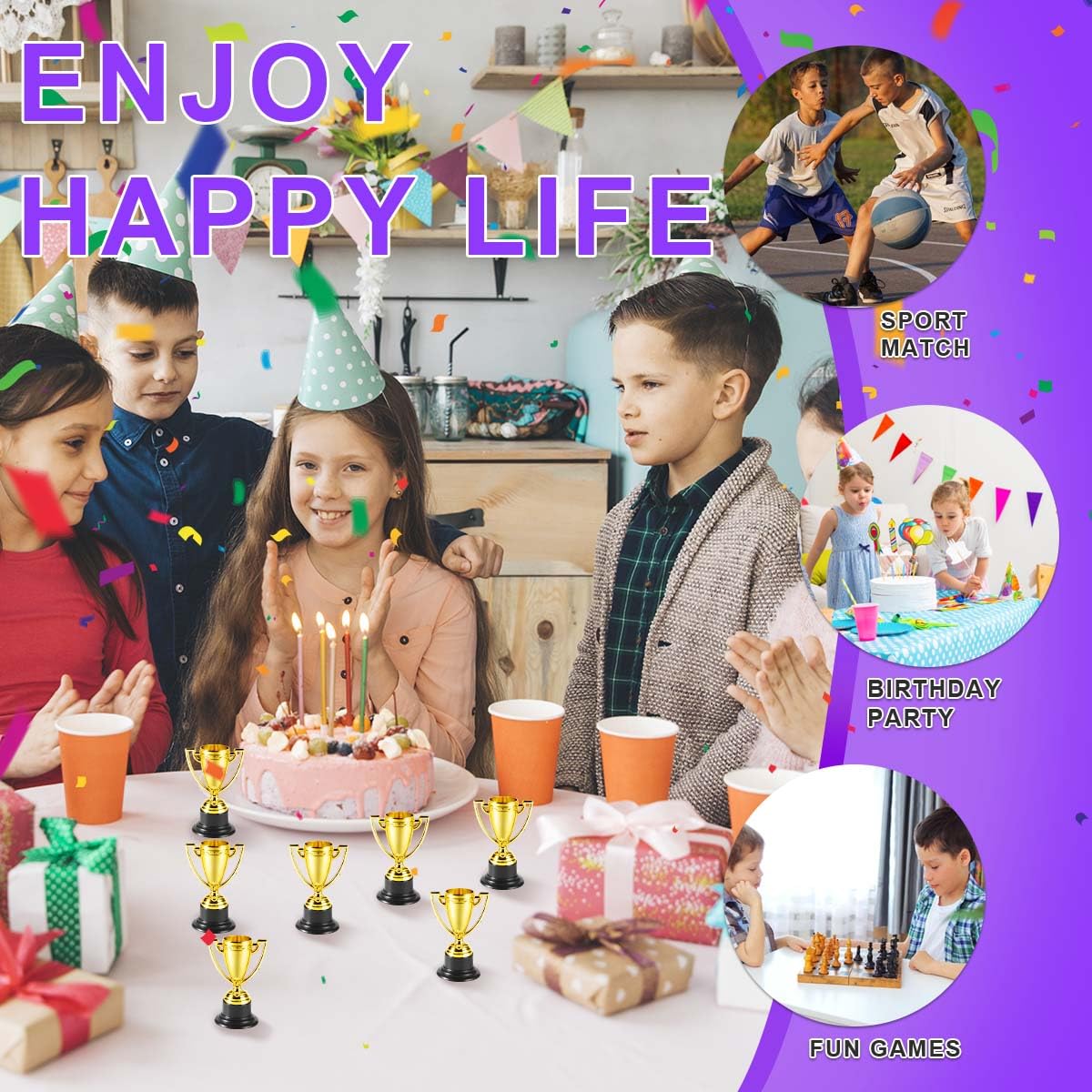 SenseYo 24 Pack Mini Trophies Cups, Gold Trophy Award, Plastic Trophies for Kid, 4 Inch Award Trophies for Kids Party Favors, Winning Prizes