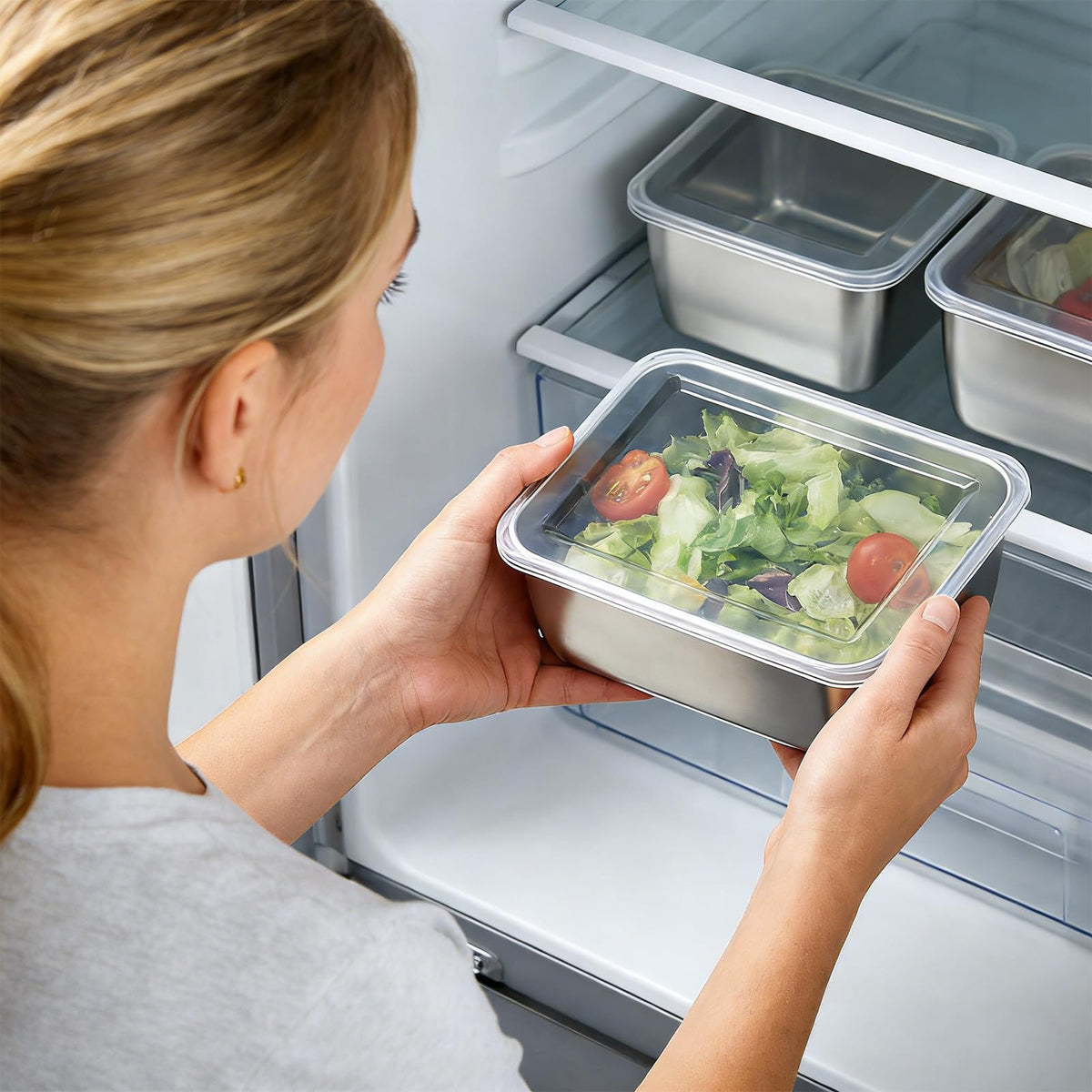 5 PCS Stainless Steel Storage Containers with Clear Lids,Food Prep and Storage Containers, for Pantry, Fruit & Snack Organization.