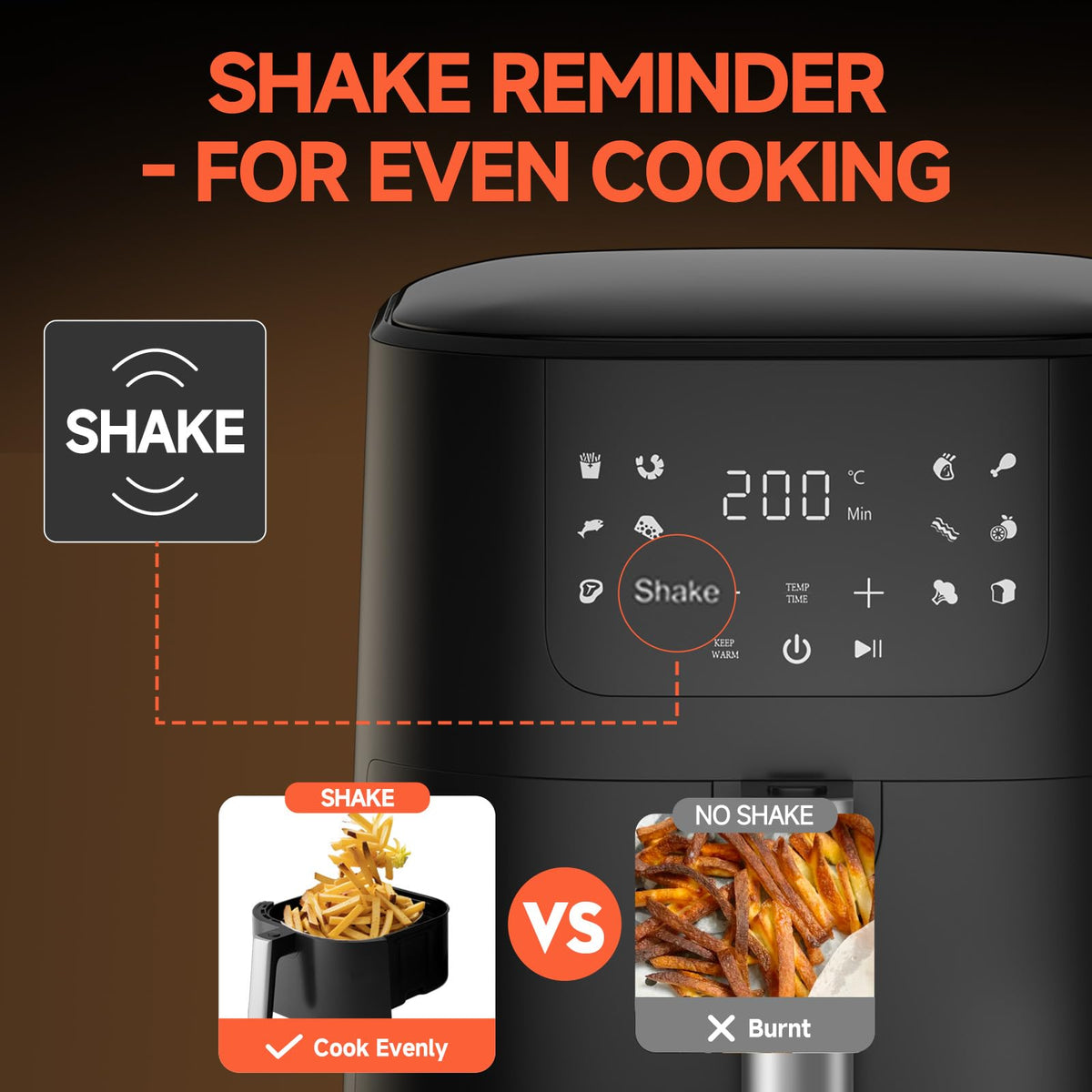 Qido Air Fryer, 5.28 QT Square Airfryer, 400°F Fast Heating Air Fryers Oven with One-Touch Presets, Auto-Off, Dishwasher-Safe Nonstick Basket, Multiple 8 in 1 Function, Compact Black