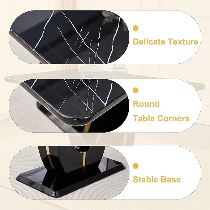 Dining Table Set for 4, Kitchen Table Chairs Set of 4, Modern Dining Room Set with 63 inch Marble Dinner Table PU Leather Upholstered Chairs for Dining Room Kitchen